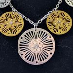Floral Cutout Disc Charm Necklace Earrings Set Gold Photo 2