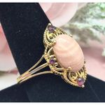 Karis STS Gold Tone Cocktail Ring Pink Center Large Size 11.5 Open Works Purple Photo 5