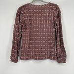 Loft NEW Medallion Pleated V Neck Long Balloon Sleeve Tee Shirt Orange Size S Photo 4