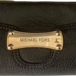 Michael Kors black pebbled leather checkbook wallet zipper pocket metal logo Photo 0