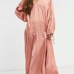 ASOS Design Dusky Rose Satin Tiered Trapeze Mini Smock Dress 2 Photo 0