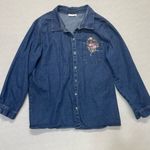 CW Classics Denim Button Down Shirt Floral embroidery Plus size 1X Blue Photo 8