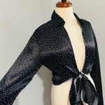 ZARA Women Black Polka Satin Effect Long Sleeves Bohemian V-Neck Tied Top Sz M Photo 10
