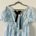 Topshop  Baby Blue Floral Embossed Puff Sleeve Babydoll Mini Dress 8 Photo 6