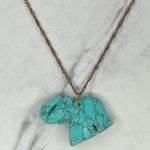 Gold Tone Faux Turquoise Trunk Up Good Luck Elephant Pendant Necklace Photo 1
