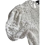 AQUA ‎ Bright White Boho Crocheted Puff Sleeve Top Size Medium Photo 7