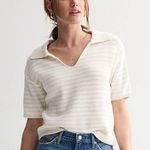 Sonoma Women's Short Sleeve Striped Collared Sweater ~medium Photo 0