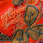 Vintage Beaded Floral Ruffle Brass Handle Clutch Chain Bag Red Gold Photo 9