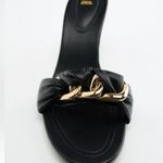 ZARA NEW  Chain Trim Heeled Sandals BLOGGERS FAVE BLACK GOLD COMFORT EU 41 US 10 Photo 4