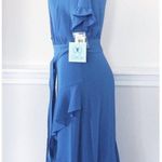 CeCe Ruffle Midi Dress The Dixie V-Neck Blue Size 4 NWT $139.00 Photo 4