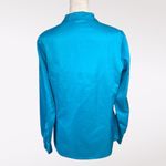 Vintage Gil & Co Blue Satin Button Up Blouse Long Sleeve Size Small Photo 3