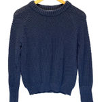 Alice Walk Classic Navy Textured Cotton Crewneck Sweater Photo 0