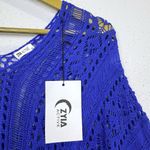Zyia  Active Crochet Open Knit Knitted Cover Up Poncho Size XL Blue Beach Boho Photo 7