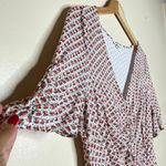 Boden USA BODEN Red Ditsy Floral Print Ruched Front Short Sleeve Jersey V-Neck Top Photo 6