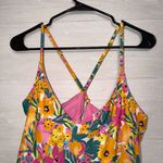 Anne cole Tankini Swim Top XXL Floral Print Yellow Pink Cross Back Adjustable Photo 2