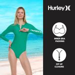 Hurley NWT  Tropical Tree Green Long Sleeve One-Piece Swimsuit - XL Photo 4