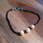 Thai Black Spinel and Peach Freshwater Pearl Sterling Silver Bracelet Photo 5
