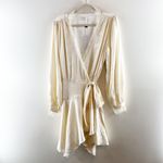 Lovers + Friends  Nadeen Long Sleeve Satin Lace Wrap Mini Dress Ivory XL Photo 3