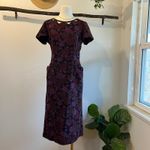 Vintage 1960s Purple Floral Short Sleeve Cut Out Pockets Midi Dress Size Medium Photo 14