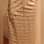 Cartise Tan Midi Vertical Tiered Layered Formal Dress Size 10 Zip In Back Photo 5