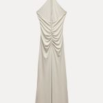 ZARA  dress gown fitted maxi bodycon Gray Halter formal evening wedding Photo 16