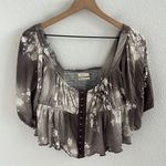 Urban Outfitters  Earth Toned Hook & Key Puff Sleeve Cropped Fairy Top Blouse M Photo 0