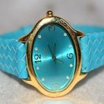 Joan Rivers Joan River Rhinestone Blue Face Woven Leather Band 8in Works New Battery Watch Photo 0