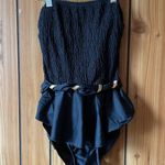 Oscar de la Renta VINTAGE Black & Gold Smocked Braid Peplum One Piece Swimsuit Photo 0
