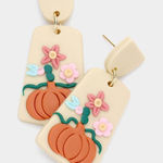 New Womens Boutique Flower Pumpkin Accented Polymer Clay Dangle Earrings Orange Photo 0