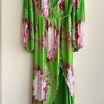 ASOS  Design Wrap Maxi Dress Balloon Sleeves with Green Florals, Green/Pink, 6 Photo 0
