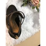 Jessica Simpson Black Suede Open-toe Stiletto Heel Gold Button Straps Zip Back9M Photo 5