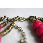 Premier Designs  Lipstick Big Chunky Hot Pink Layers Brass Tone 19"-23" Necklace Photo 2