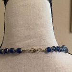Women’s Bead Costume Necklace Beaded Gold Tone Blue Glass Photo 3
