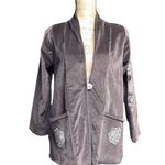 Vintage Dark Chocolate Brown Velvet Blazer Embroidered Ivory Floral Pattern Size M Photo 1