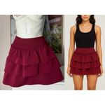 No Comment Burgundy Wine Red Tiered Ruffle Raw Edge Mini Skort Skirt XL Photo 0