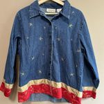 Vintage Lemon Grass 100% Cotton Denim Button Up Shirt Sz XL Embroidered 90s Y2K Blue Photo 0
