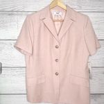 Le Suit NWT  Pink Short Sleeve Button Front Blazer Jacket Suit Top Size 14 Petite Photo 0