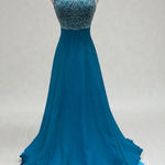 VTG Y2K Fairycore Dress Gown Sz 8 Riva Designs Blue Silk Beaded Halter Glam Photo 0