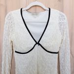 Y2K Thirty Thirty Lace Long Sleeve Mesh Top Sz M Cream Coquette Romantic Ballet Black Size M Photo 1