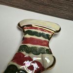 Ceramic Hand Crafted Christmas Stocking Striped Brooch Pin Holiday Photo 3