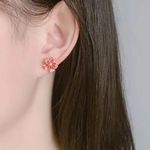 Pink Floral Enamel Stud Earrings Gold Tone Blossom Flower Cute Dainty NWT Photo 1