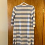 Talbots Horizontal Blue White Stripe Open Front Long Cardigan Sweater Petite P Photo 2
