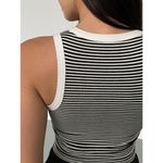 Commense Nautical Black White Casual Striped Crew Neck Tank Top Stretch Small Photo 3