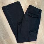 ZARA Mid Rise Black Straight Cargo Jeans With Slit Photo 2