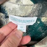 Cynthia Rowley Top Womens Plus Size 1X Green Abstract Indie Boho Artsy Gallery Photo 1