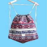 J.M. Bangkok Canvas Backpack Drawstring Gym Bag Ethnic Bohemian w/zip Pocket Blue Photo 2