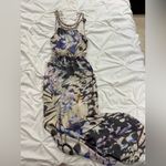 Charlie Jade  silk Artistic Maxi Dress in Blue and Cream Photo 3