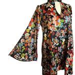 Cousin Earl Floral Long Sleeve Dress Keyhole Front Flowy Bell Sleeve Small R7109 Black Photo 8