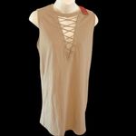 Forever 21 NWT  Tan Mini Dress Small S Coquette Casual Lattice front Photo 1