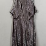 H by Halston Halston Metallic Fit & Flare Midi Dress Women's 8 Gunmetal Silver Cocktail Party Photo 4